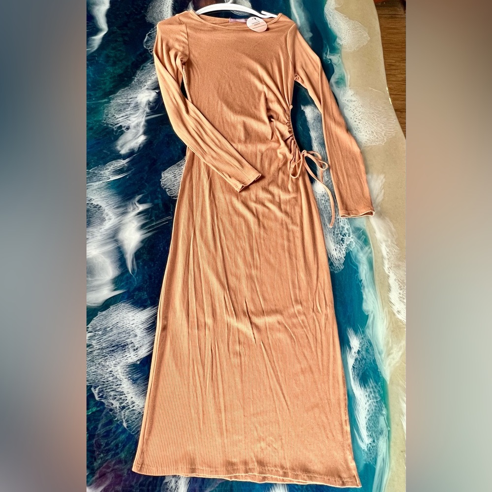 LOWEST-BUY or BUNDLE! ,Bateau,Long Sleeve,OpenWaist,Bottom SplitDressMustard SzS